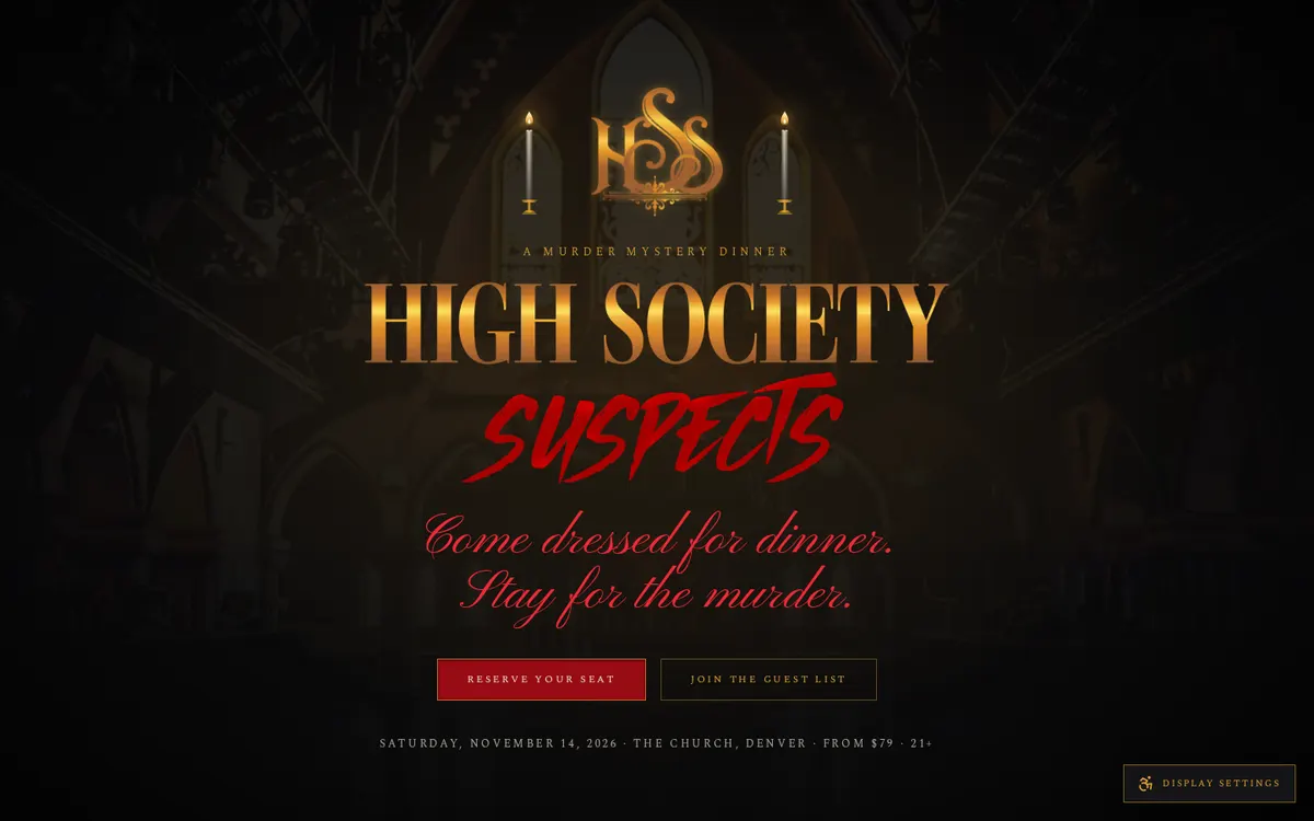 High Society Suspects homepage on a desktop screen